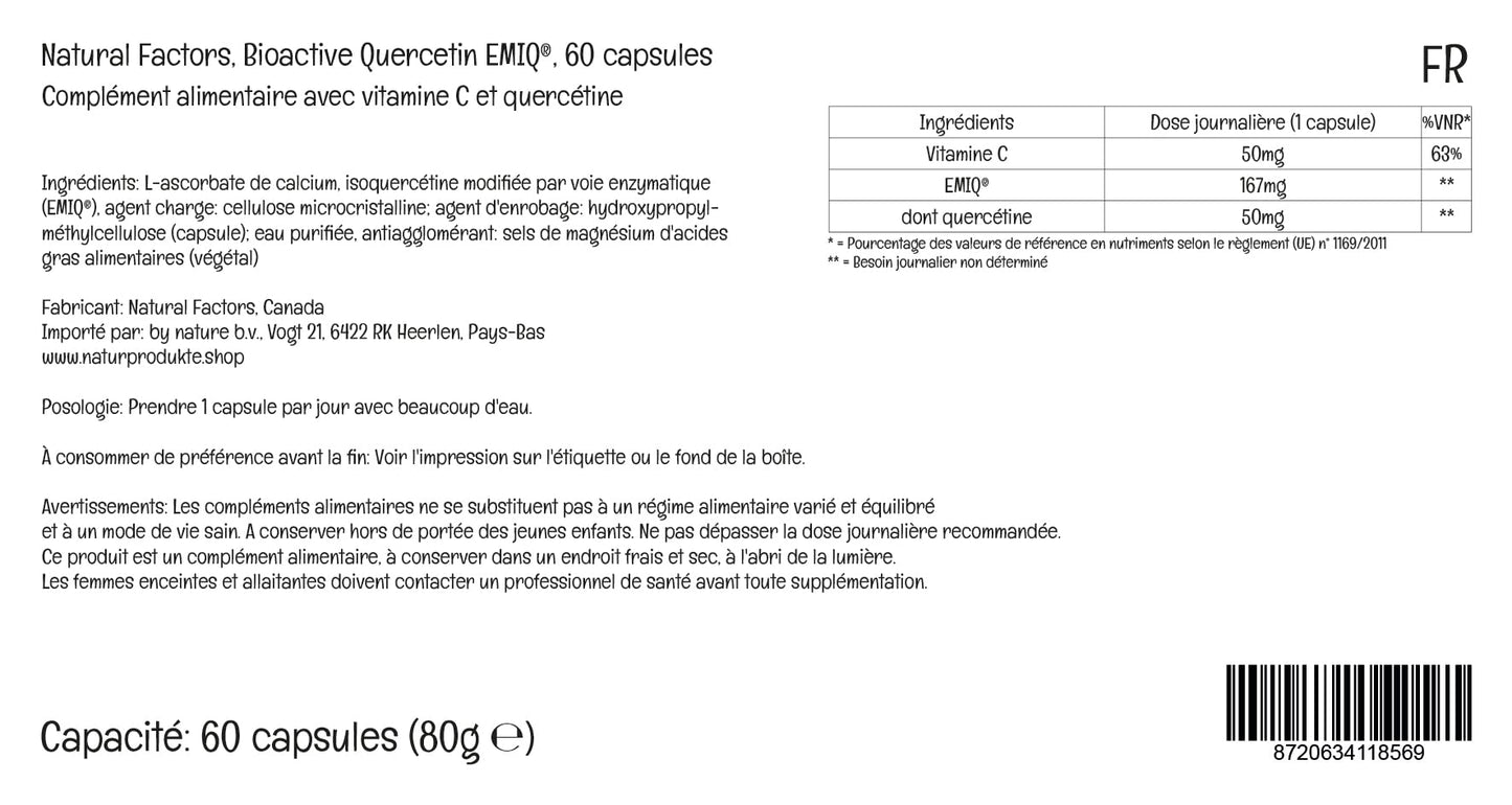 Natural Factors, Bioactive Quercetin, with Vitamin C, 60 Vegan Capsules, Lab-Tested, Vegetarian, Soy-Free, Gluten-Free, Non-GMO