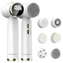 SwanSki Facial Cleansing Brush - Electric Spin Scrubber with 3 Exfoliating Brush Heads - 3 Speed Levels, LCD Display - Waterproof Facial Brush - Rechargeable Facial Cleanser - Face Scrubber (White)