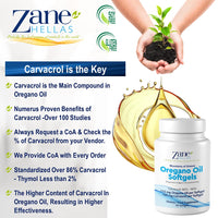 Zane HELLAS Probably the best oregano oil products in the world Zane Hellas Oregano Oil Softgels. Extra Strength. Every Softgel Contains 20% Greek Essential Oil of Oregano. 100 mg Carvacrol per Softgel.60 Softgels.