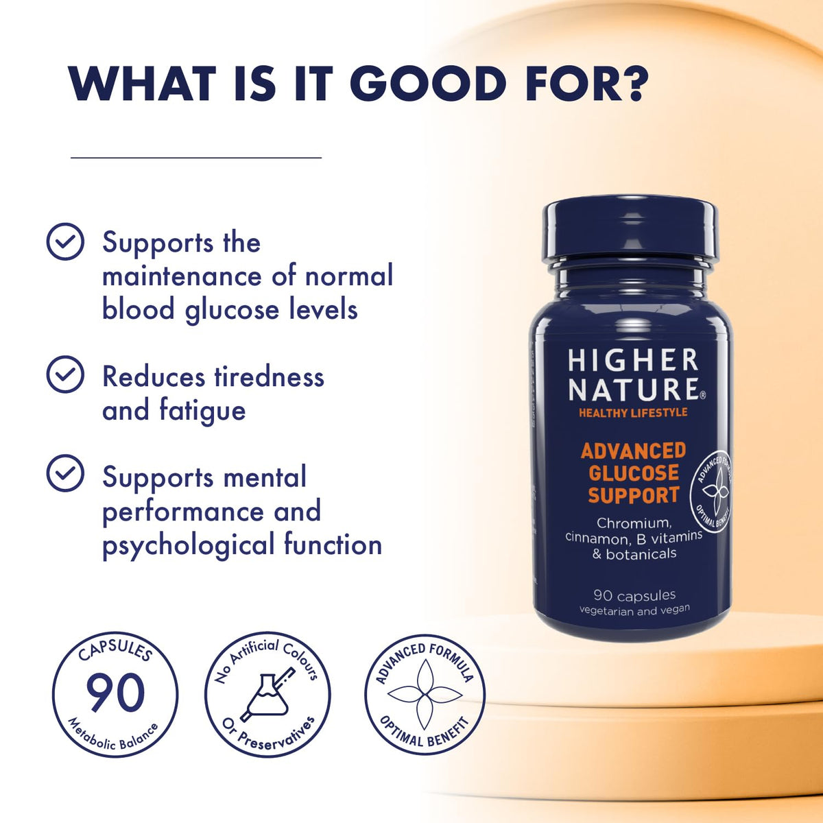 HIGHER NATURE Higher Nature - Advanced Glucose Support - Healthy Weight & Metabolism - Vegetarian & Vegan - 90 Capsules