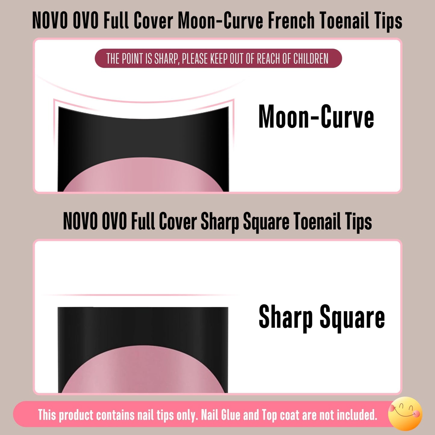NOVO OVO Short Toe Nail Tips Black French Tip Press on with Moon Curve, BERRY PINK Thick Sharp Square Toenail Extension, Soft Gel False Nail Kit, Need Builder Gel Top Coat, No Glue Included x15 Sizes 240 pcs