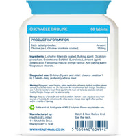 Health4All Kids Choline 150mg 60 Chewable Tablets for Children 3+, Supports Memory, Learning and Mood, Natural Vegan Orange Flavour, Sugar-Free | Made in UK (Not Gummies)