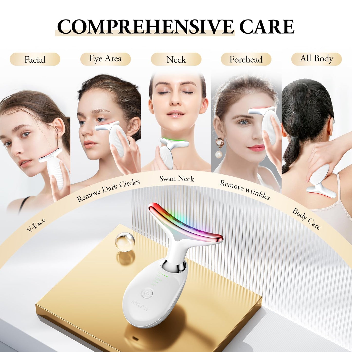 ANLAN Face Massager,7-in-1 Facial Lifting Device,Face Sculpting Device,7 Colors 3 Modes Facial Massager Electric Anti-Aging,45°C EMS Red Light Therapy Neck Lift Wrinkle Remover Skin Tighten Machine