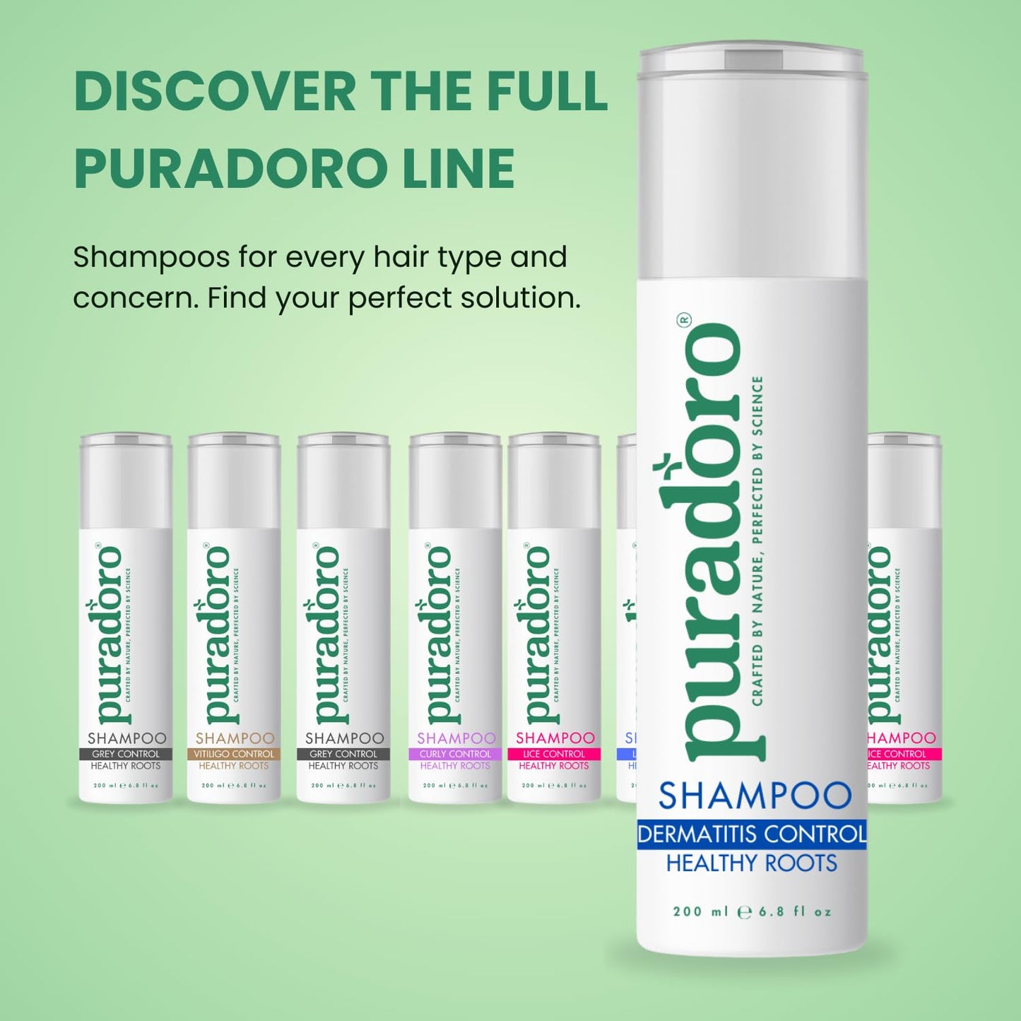 Puradoro Dermatitis Control & Healthy Roots Shampoo – Soothes Seborrheic Dermatitis, Reduces Sebum, Infused with Tea Tree, Jojoba & Chamomile, Natural Scalp Relief For Men & Women