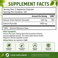 Brieofood Calcium Pyruvate 1500mg per Serving - 240 Vegetarian Capsules