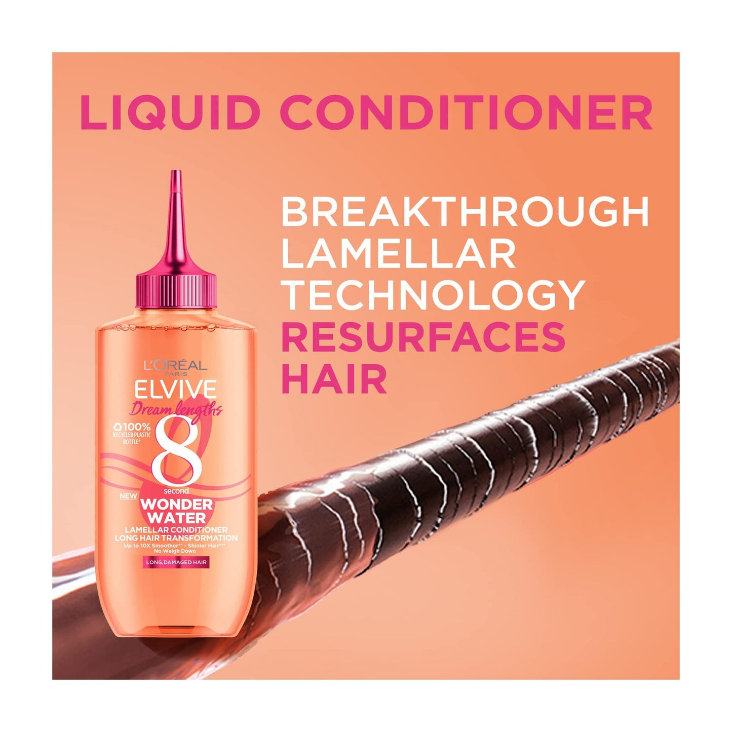 L'Oreal Paris L'Oréal Paris Wonder Water, Liquid Hair Conditioner by Elvive Dream Lengths, 8 Second Hair Treatment for Long Damaged Hair with Lamellar Technology, 200 ml