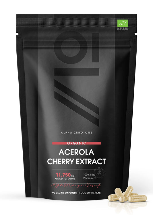 ALPHA01 Organic Acerola Cherry Extract 11,750mg - High Strength 100% NRV Natural Vitamin C, Made from Organic Acerola Cherry 25:1 Extract - Non-GMO, Gluten-Free, Halal, Vegan. 90 Vegan Capsules