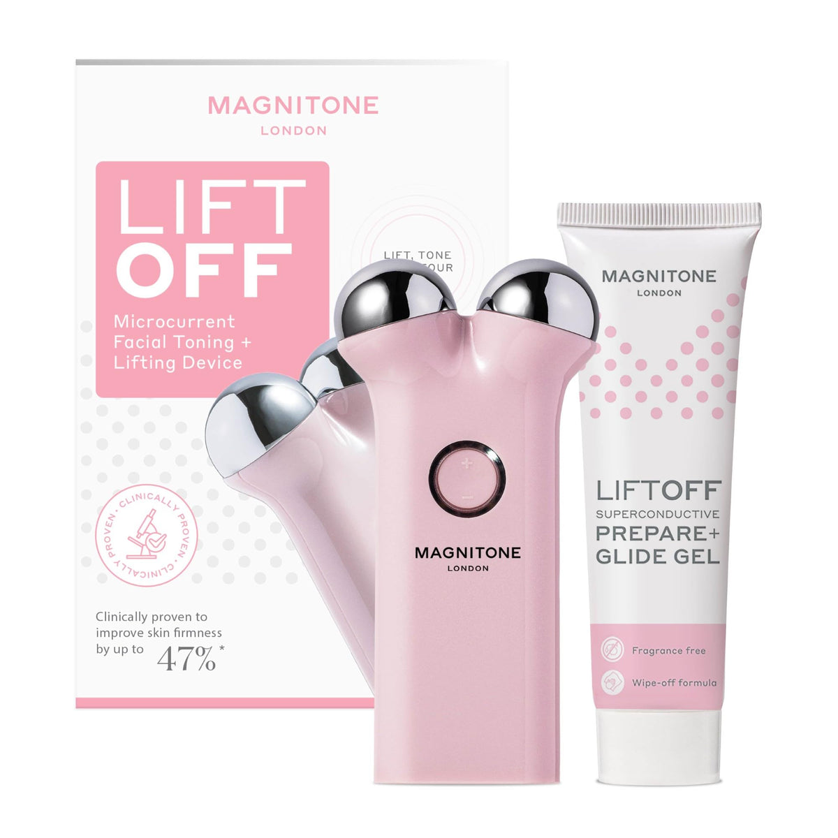 Magnitone MAGNITONE Lift Off Microcurrent Facial Toning Device, Pink, USB Rechargeable, with Prepare + Glide Superconductive Gel 60ml At home face lift (Pink)
