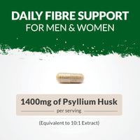 Psyllium Husk Fibre Supplement - 1400mg per Serving - 240 Vegan Capsules - Natural Soluble Prebiotic Fiber from Plantago Ovata Seeds - Made in the UK - Nu U Nutrition