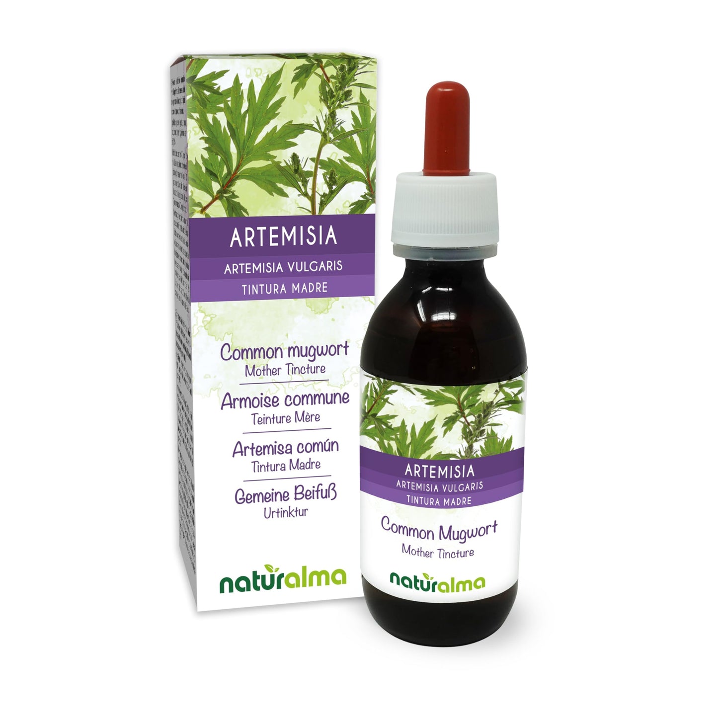 Common Mugwort (Artemisia vulgaris) herb with Flowers Alcohol-Free Mother Tincture Naturalma - Liquid Extract Drops 120 ml - Food Supplement - Vegan
