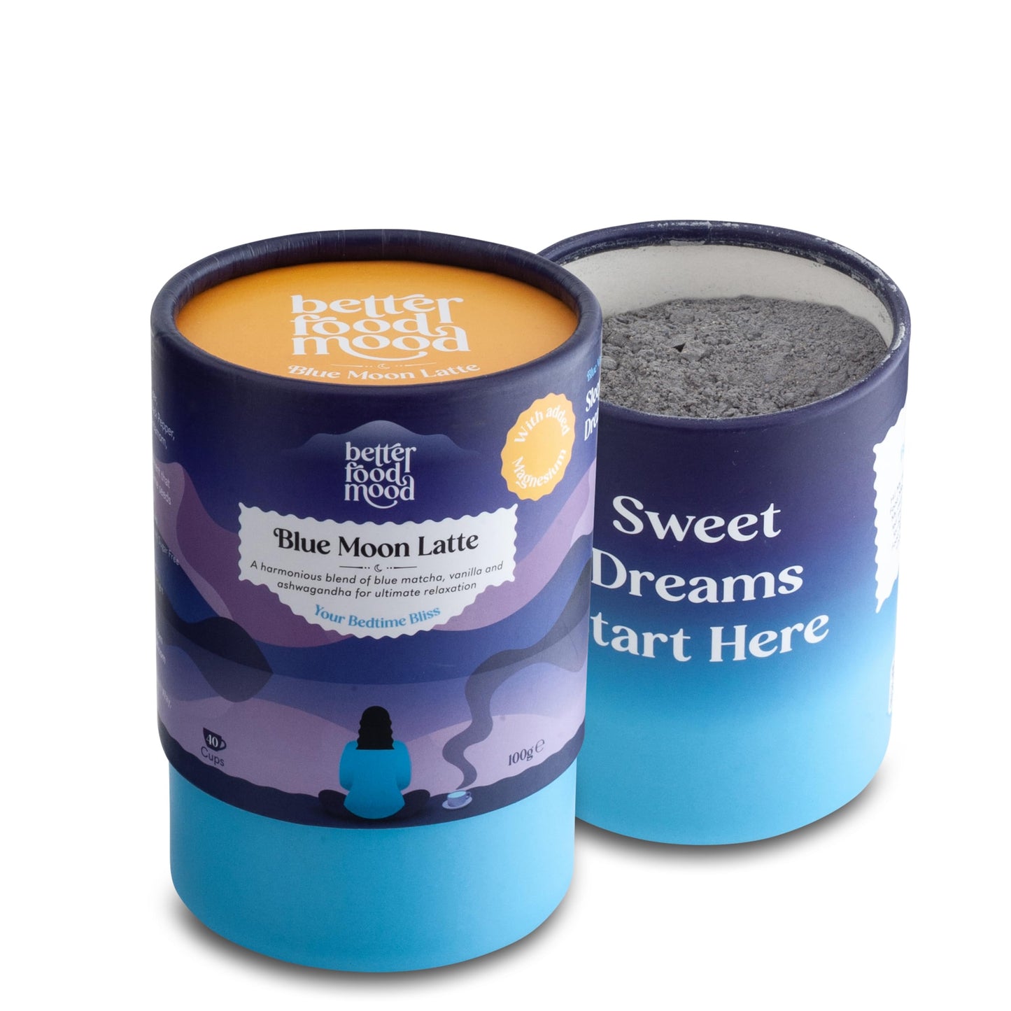 Better Food Mood Blue Moon Latte 100g | Adaptogen Blend with Ashwagandha Powder, Blue Matcha, Spices, Magnesium for Sleep & Relaxation