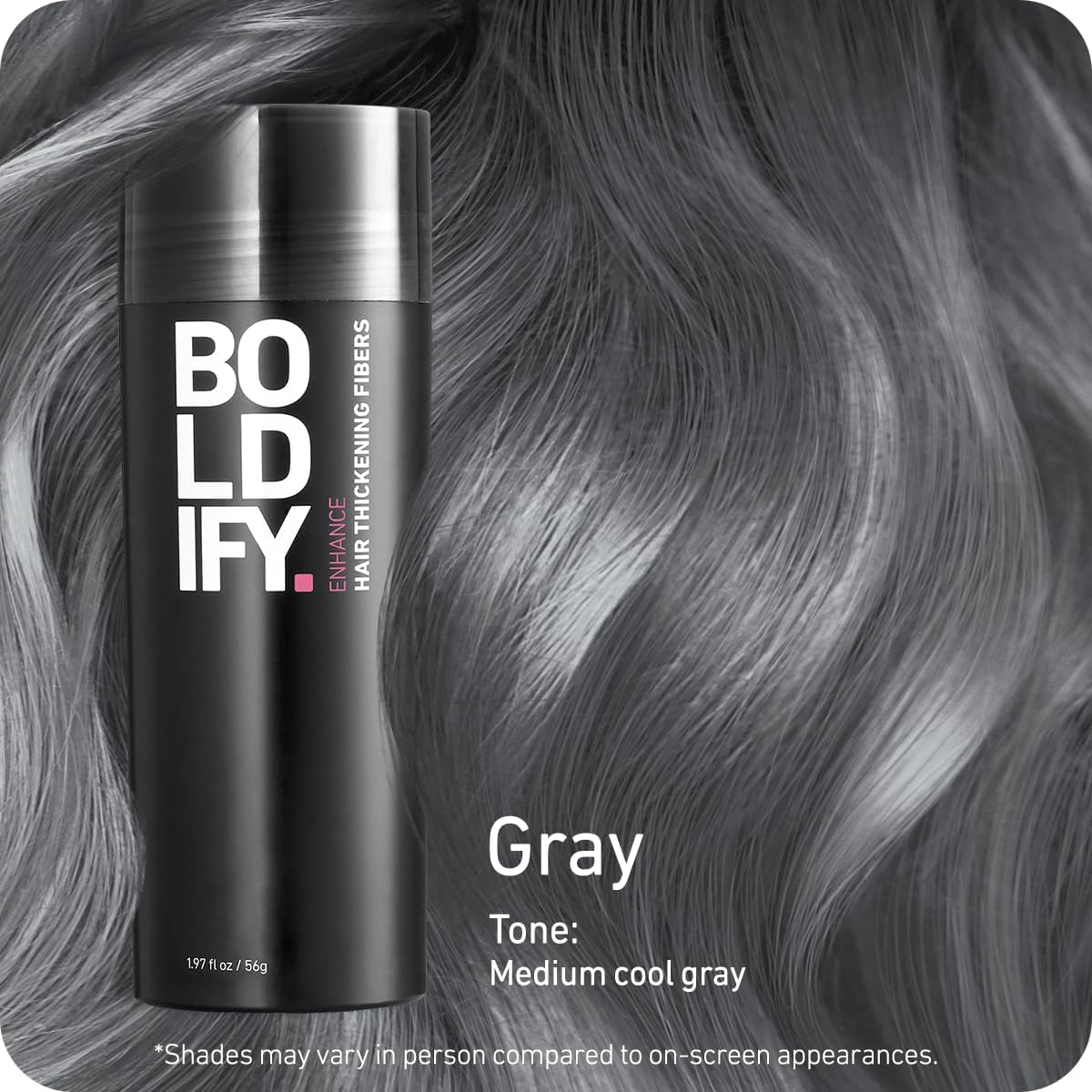 Boldify BOLDIFY Hair Fibres for Thinning Hair (GREY) - 56g Bottle - Undetectable & Natural Hair Filler Instantly Conceals Hair Loss - Hair Powder Thickener, Topper for Fine Hair for Women & Men