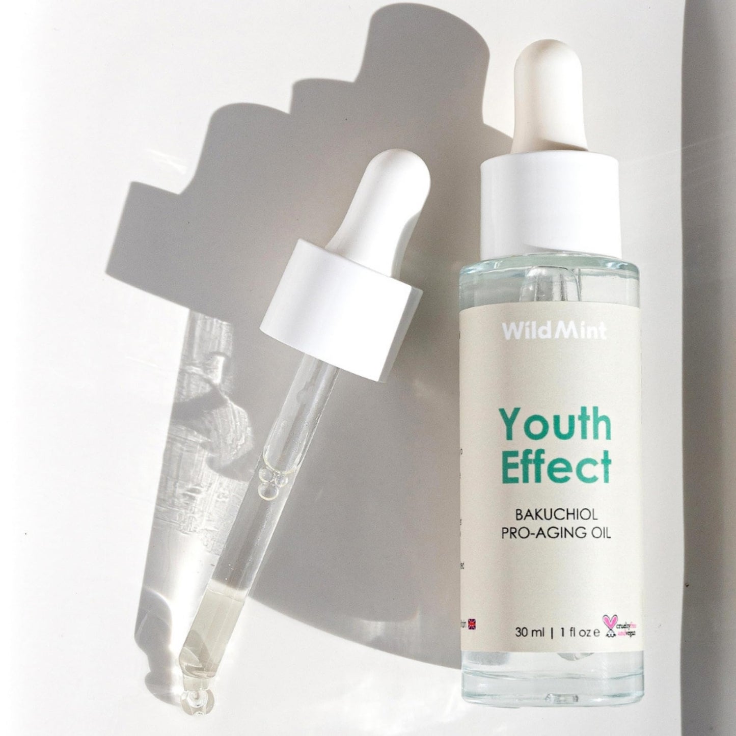 WildMint Youth Effect Natural Bakuchiol FaceOil | Anti-Aging Facial Oil for Sensitive, Dry, Mature Skin | Retinol Alternative For Elasticity & Firmness | UK Made Vegan & Cruelty-Free Skincare | 30ml