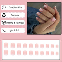 Ceboic 24pcs French False Nails Pink White Tip Short Square Press on Nails Gradient Acrylic Full Cover Stick on Nails with Designs Elegant Touch Fake Nails Women Girls Nail Art Accessories