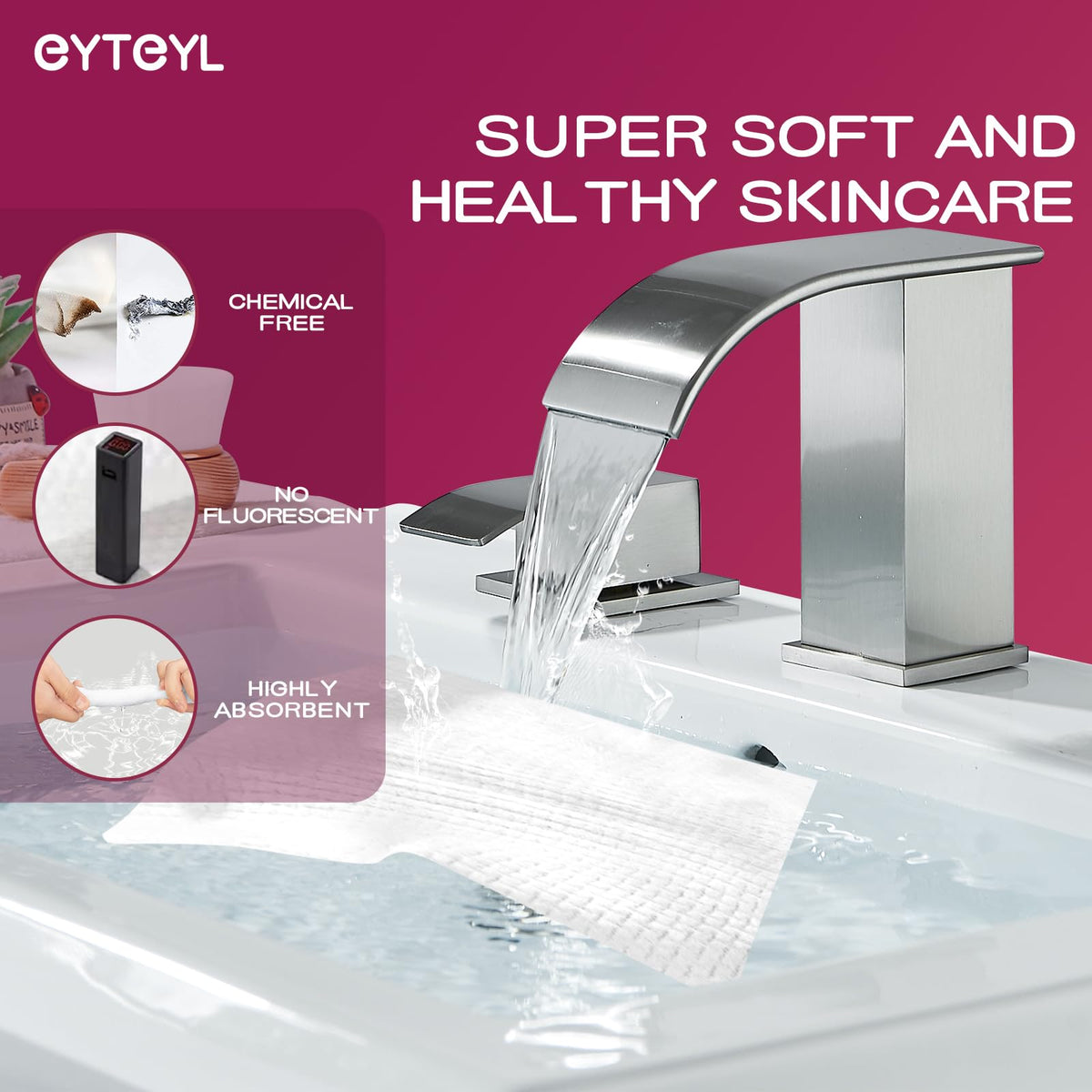 EYTEYL Disposable Face Towel 120 Count, Cotton Tissue Dry Face Wipes Skin Clean, Unscented and Ultra Soft Disposable Face Towelette for Washing Face, Makeup Removing (EF Pattern)