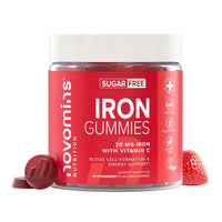 novomins Iron Gummies with Vitamin C - Sugar Free - 1 Month Supply - 20mg with 24mg Vitamin C - Immune System & Energy - Alternative to High Strength Tablets - Iron Supplements for Women & Men - Novomins