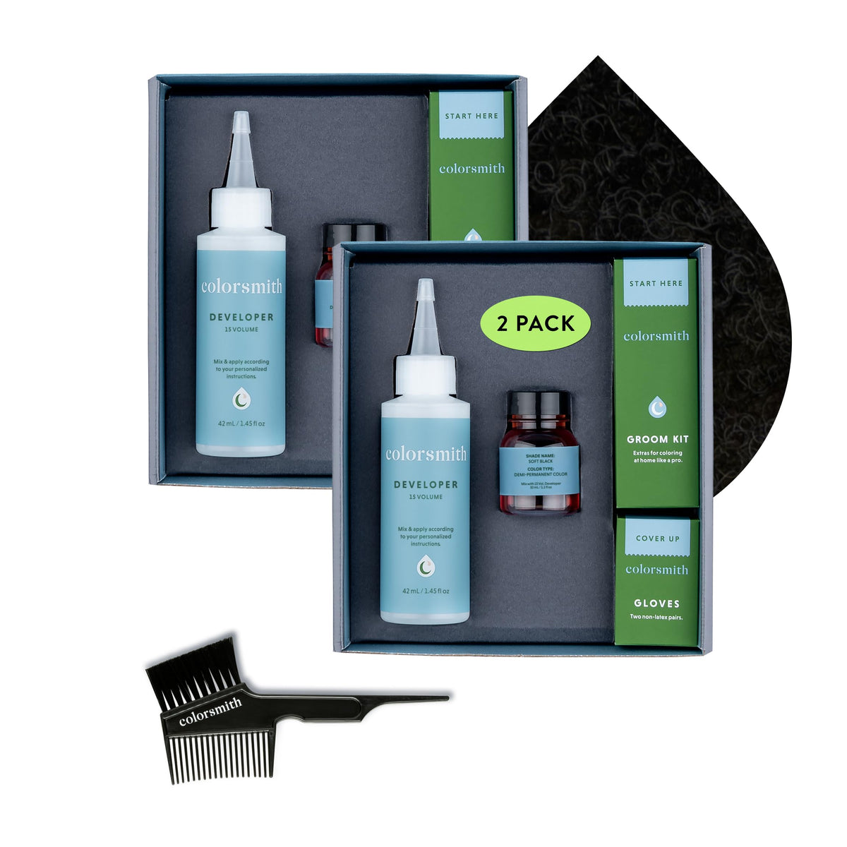 colorsmith Colorsmith Hair & Beard Colour for Blending Greys 2 pack, Ammonia-Free Complete Men’s At-home Beard & Hair Dye Kit, Professional-grade Demi-Permanent Hair Colour (Soft Black 2.0)