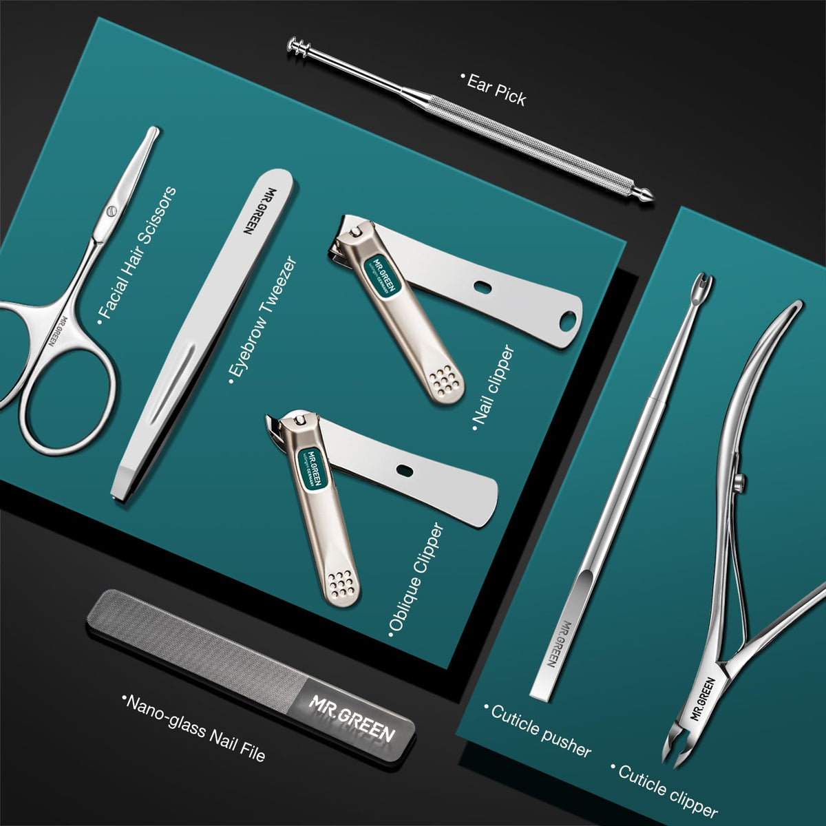 MR.GREEN Manicure Sets 8 in 1 Pedicure Kits Stainless Steel Nail Clipper Set Personal Care Tools with Microfiber Leather Case (Mr-6659)