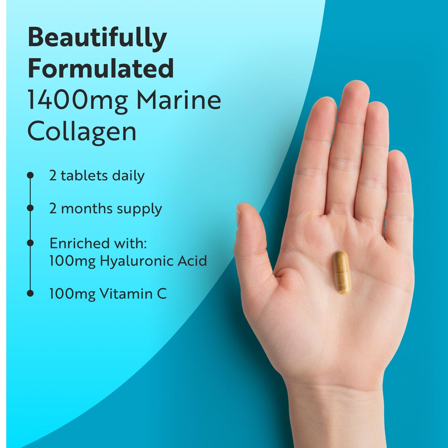 Nutravita Marine Collagen Tablets 1400mg Enhanced with Hyaluronic Acid - Hydrolysed Collagen Supplements for Women & Men - 120 Tablets (2 Month Supply) - with Vitamin C, Vitamin E & Zinc - Not Powder