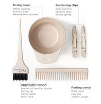 Millie Wilford, Hair Dye Bowl and Brush Set - Hair Colouring Tool Kit for Highlights, Tinting, bleaching and Root Touch-up at Home, Recycled Plant Fibre (5 piece)