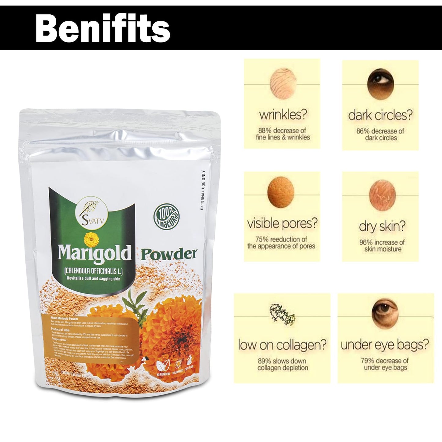 SVATV Marigold Powder | Calendula Powder | Skin Exfoliation | Relieves skin impurities | Tightens the Skin | Paraben & Sulfate Free - 227g, Half Pound, 8 Ounce