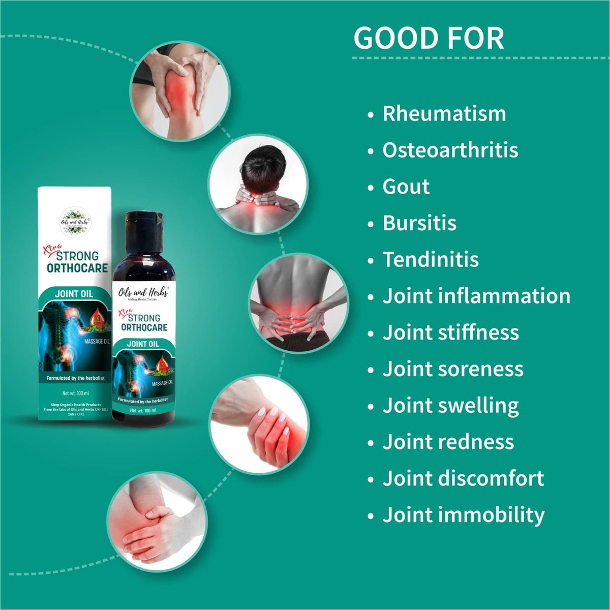 Oils and Herbs Adding Health to Life Strong Orthocare Joint Oil - Natural Pain Relief Oil- Enriched with 13 Essential Herbs for Deep Penetration and Long-Lasting Relief (50 ml)