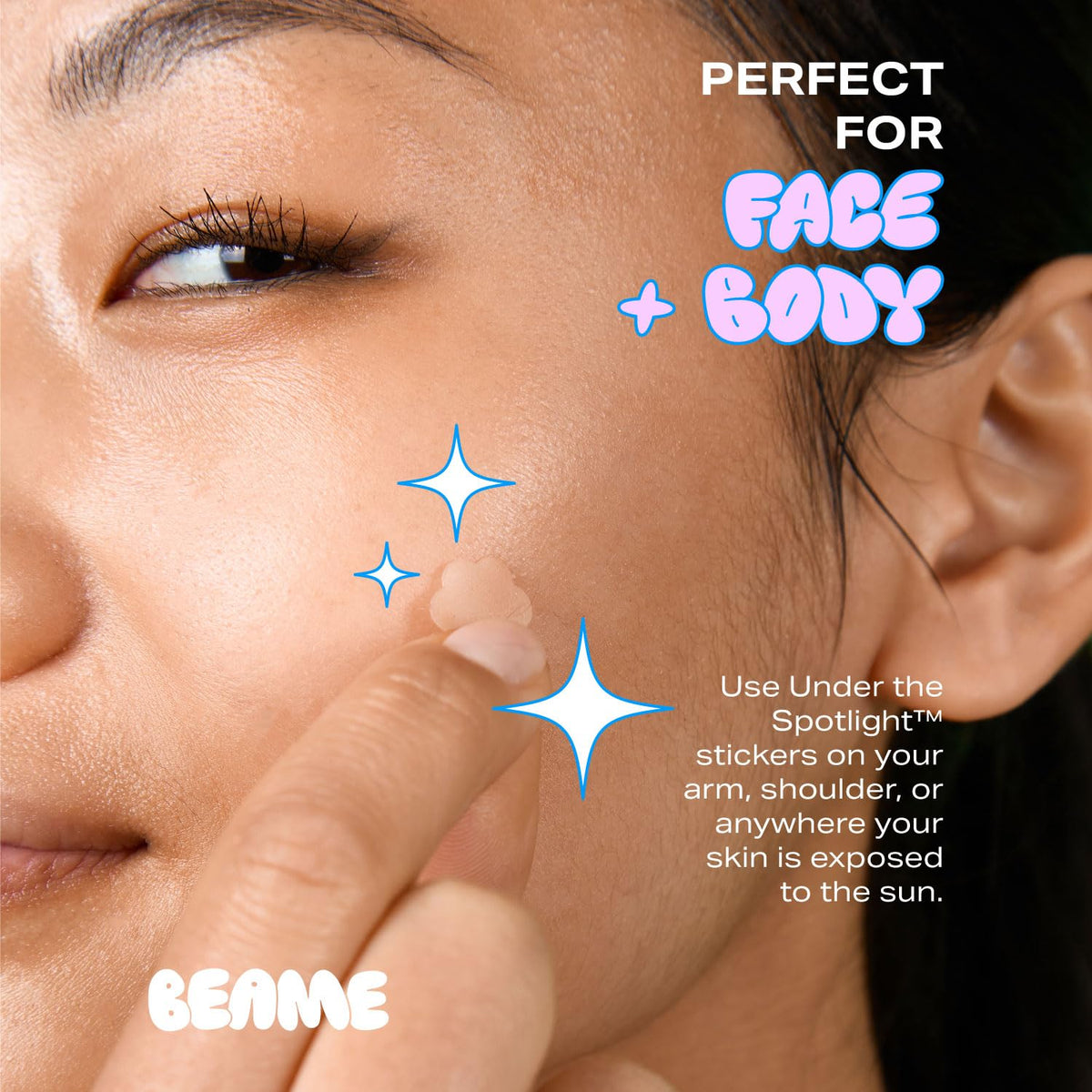 BEAME Under The Spotlight™ UV Skin Detection Stickers - Smart UV Sensing Stickers That Show When To Reapply - Water-Resistant & UV Protection Stickers - Skin-Safe, Vegan & Cruelty-Free - 36-pack, 12mm