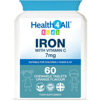 Health4All Kids Iron 60 Chewable Tablets 2 Months Supply, Vegan Sugar-Free Iron Supplement for Children 4+ Supports Learning, Growth & Immune System, Natural Orange Flavour, Made in UK (not Gummies)