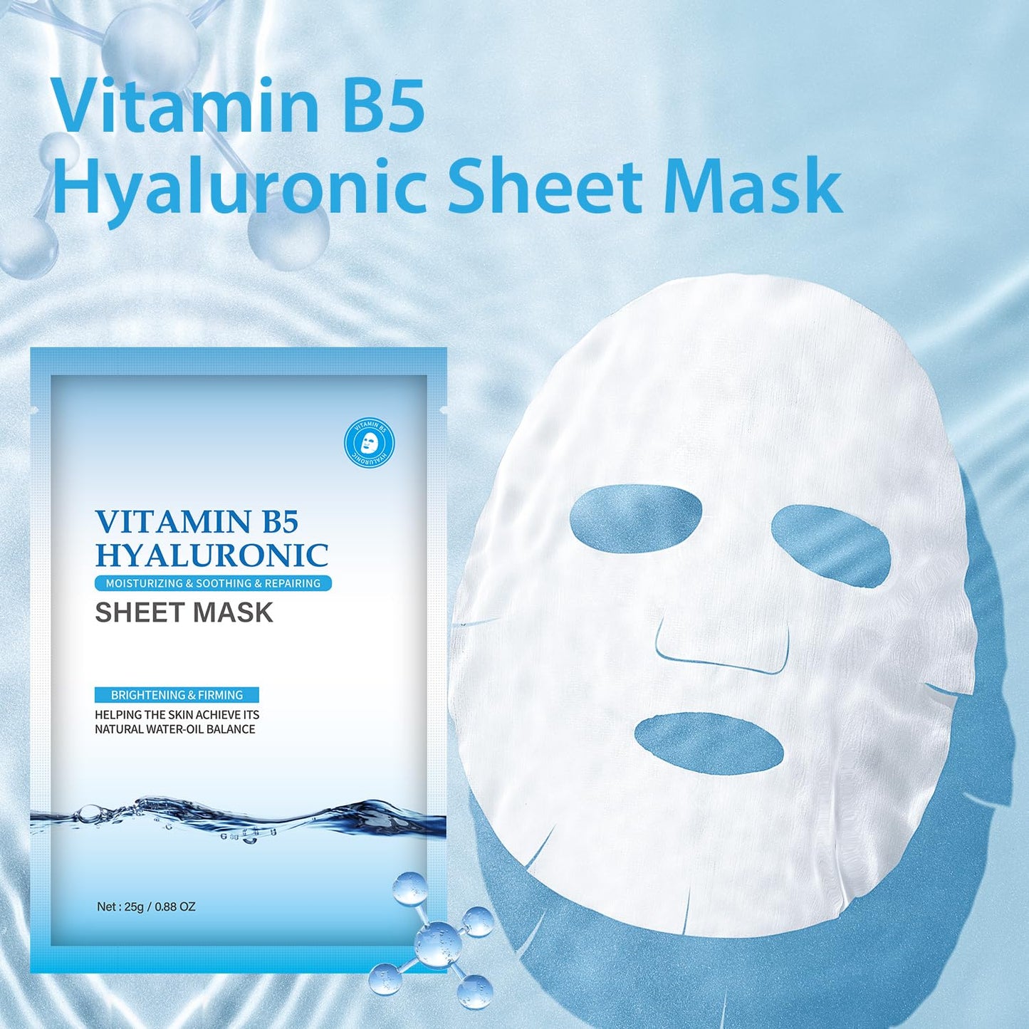 IREV Pack of 10 Hyaluronic Acid Face Masks Skincare with Vitamin B5, Daily Care Face Sheet Mask Hydrating Moisturizing Facial Mask Beauty Face Mask for All Skin