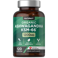 Horbäach Organic Ashwagandha KSM-66® 1200mg with 5% Withanolides | Pure Ashwagandha Root Powder | High Strength | 180 Vegan Capsules (Not Tablets) | Supplement for Men & Women | by Horbaach