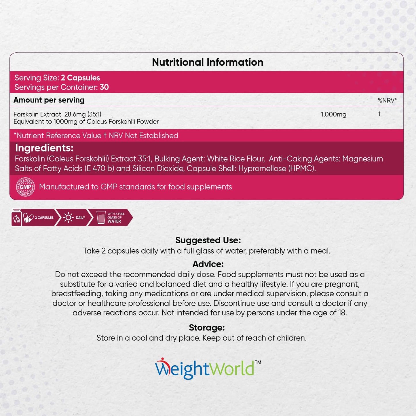 WeightWorld Forskolin Capsules 1000mg - 60 Vegan Capsules - Coleus Forskohlii Extract - Keto & Low Carb Diet Friendly Supplement for Men & Women - Allergen & GMO-Free