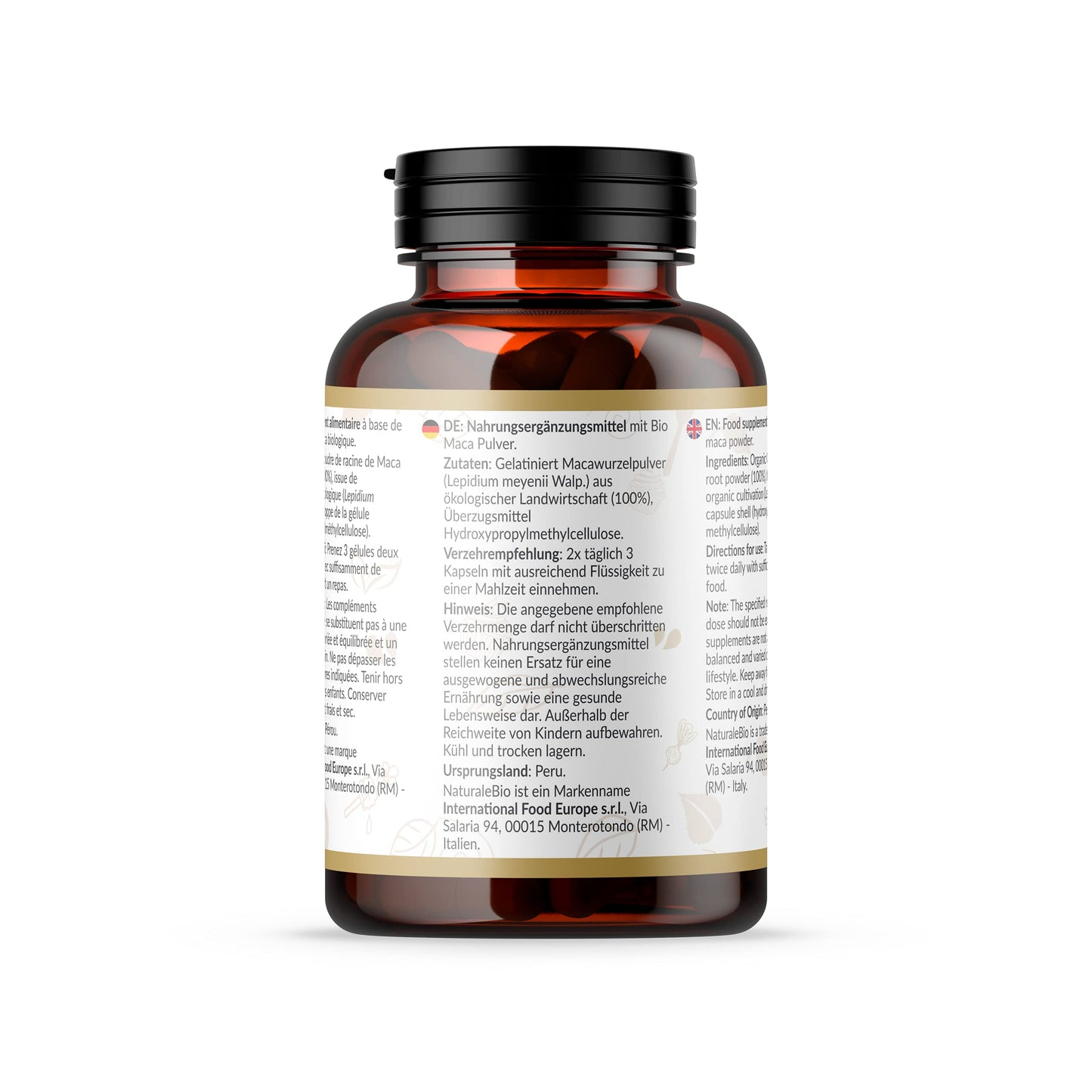 Organic Maca Capsules, 500mg - 180 Capsules. Gelatinised, Natural and Pure, from Organic Peruvian Maca Root. Vegetarian and Vegan Friendly. NaturaleBio