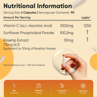WeightWorld Liposomal Vitamin C Capsules 1000mg - 180 Vegan Capsules (3 Months Supply) - L-Ascorbic Acid with Rosehip & Sunflower Phospholipid - Non-GMO & Gluten-Free - Liposomal VIT C Supplement for Men & Women