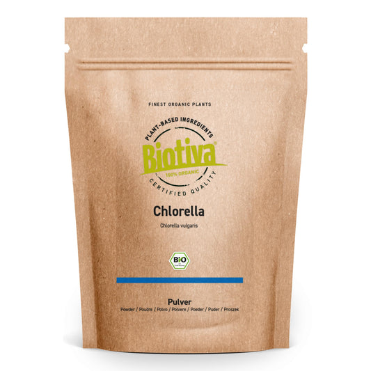 Biotiva Chlorella Powder Organic 100g - Chlorella Vulgaris - Algae - Packed and Controlled in Germany (DE-ECO-005)