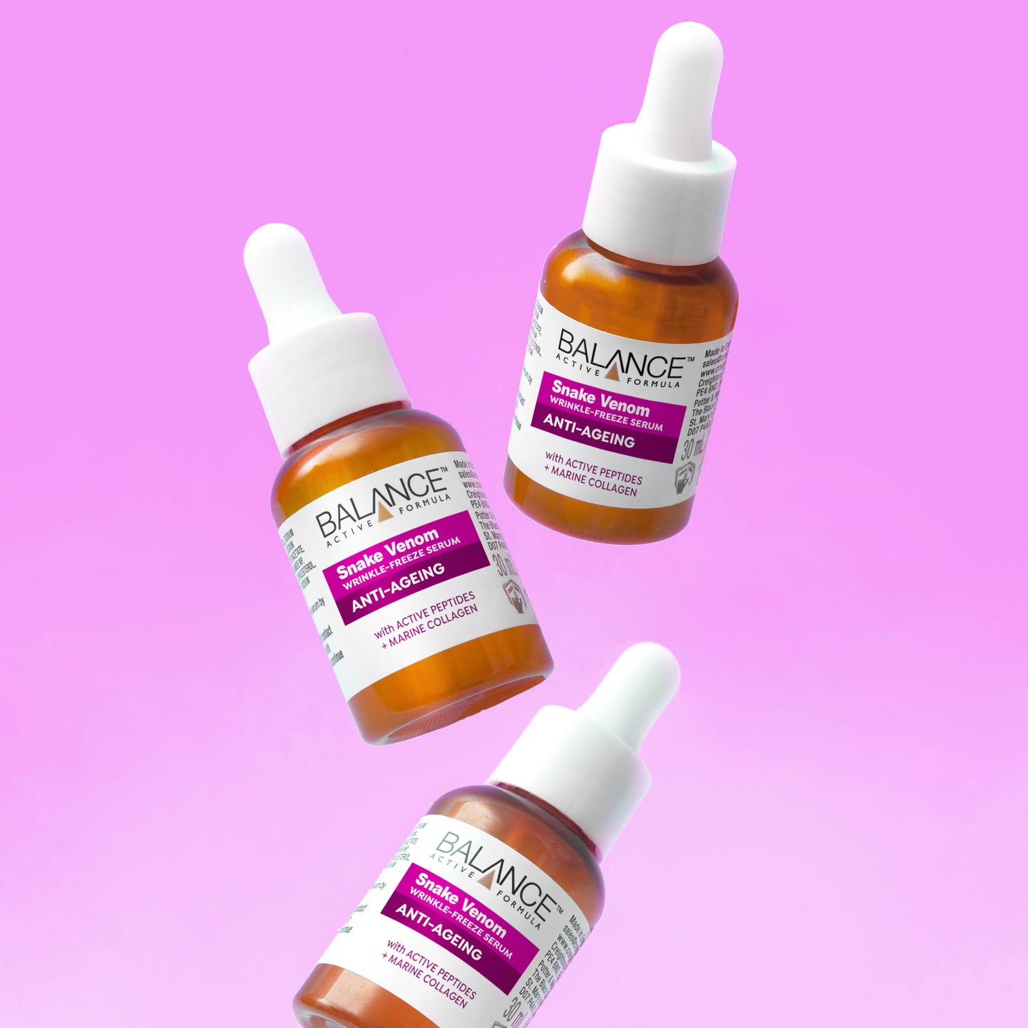 Balance Active Formula Wrinkle Filler, Anti-Ageing Serum, 30 ml Snake Venom Face Serum with Peptides & Marine Collagen