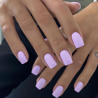 SXVME Light Purple Press on Nails Short Medium Square, Short False Nails Coffin, Glossy Solid Pastel Lavender Fake Nails Set,Natural Fit, Reusable Soft Gel Stick on Nail for Women, in 24 Pcs