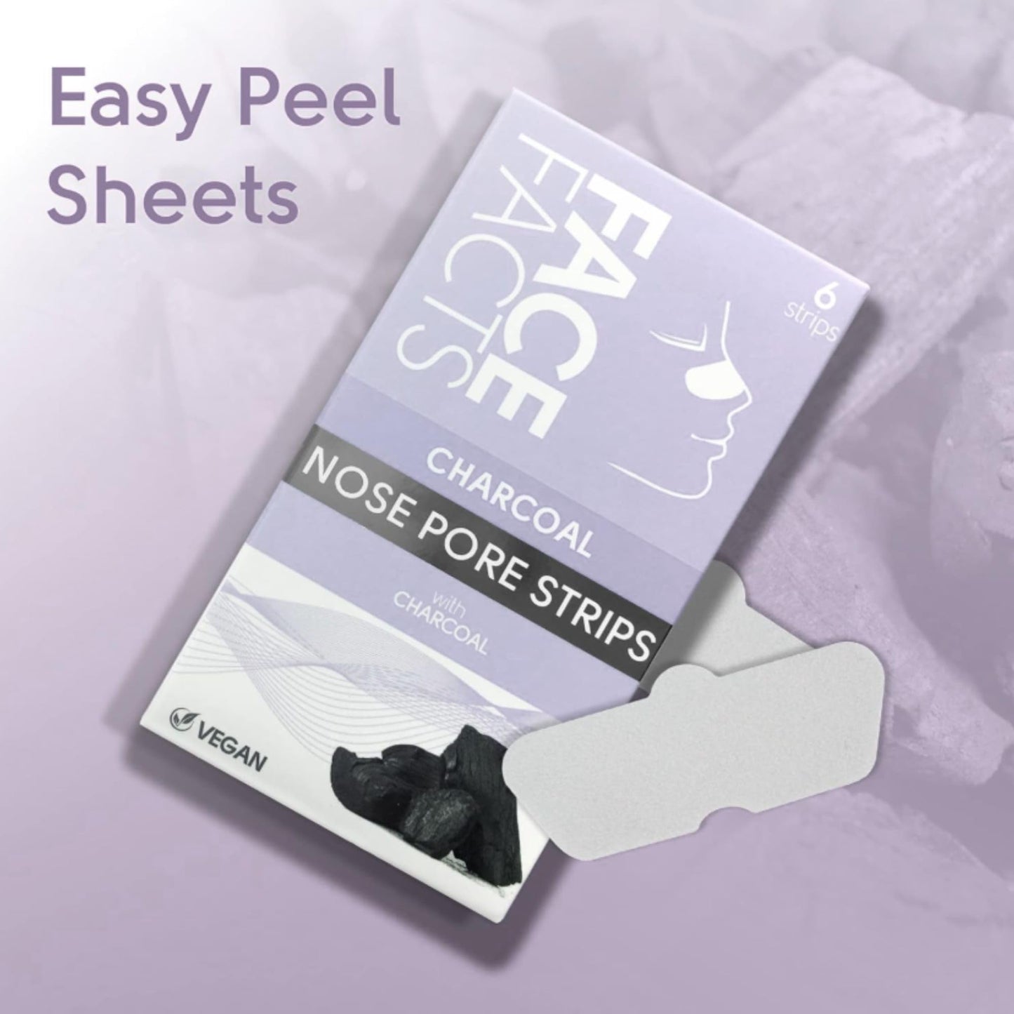 Face Facts Charcoal Nose Pore Strips; Charcoal and glycerin; Draws out impurities and oils, helping eliminate blackheads; 6 Strips