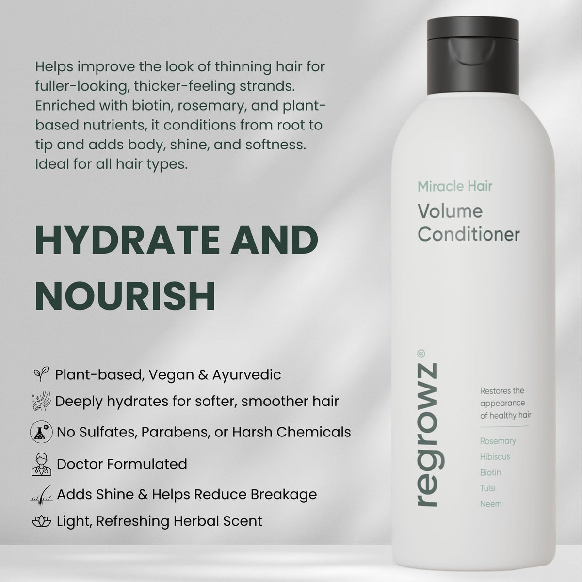 Regrowz Refresh & Balance Kit – Thickening Shampoo & Volumising Conditioner with Scalp Massager – Hair Thickening Treatment for Women & Men – 100% Natural & Sulphate-Free
