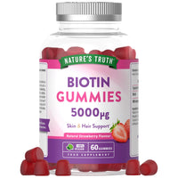 Biotin Gummies 5000mcg | High Strength Vitamin B7 | Natural Strawberry Flavour | 60 Vegan Gummies | Nature's Truth
