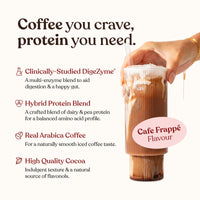 Protein Iced Coffee | 19g Protein & 80mg Caffeine per Serving | Only 97Kcal | Low Calorie + High Protein | Whey Protein & Pea Protein Isolate Blend + Digestive Enzymes | Café Frappé | Free Soul
