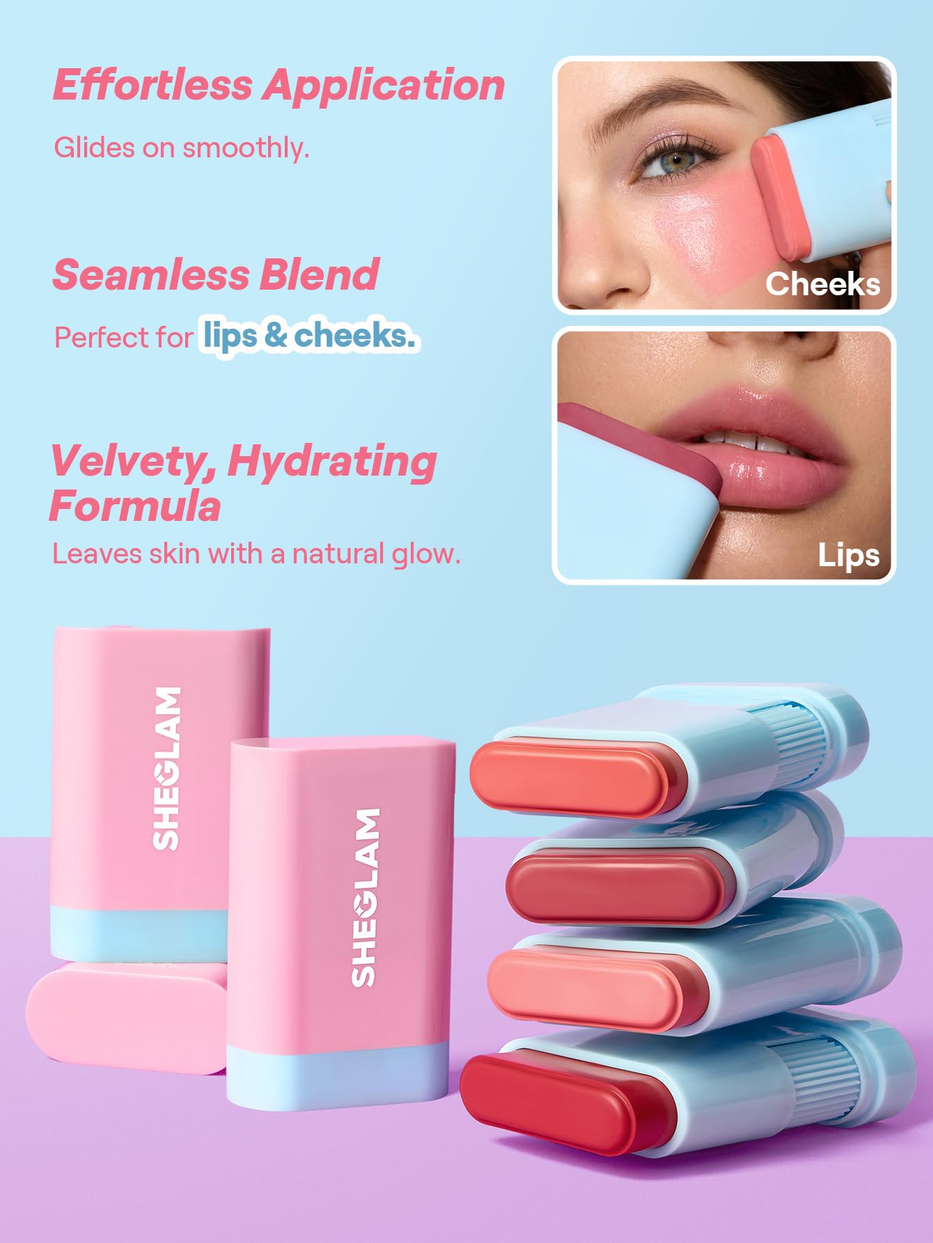 SHEGLAM Glass Glow Blush Stick Cream for Cheek and Lip, Waterproof Hydrating Tinted Solid Moisturizer Blendable Natural Grow Nude Face Blush Makeup-Cherry Express