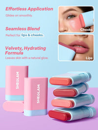 SHEGLAM Glass Glow Blush Stick Cream for Cheek and Lip, Waterproof Hydrating Tinted Solid Moisturizer Blendable Natural Grow Nude Face Blush Makeup-Cherry Express