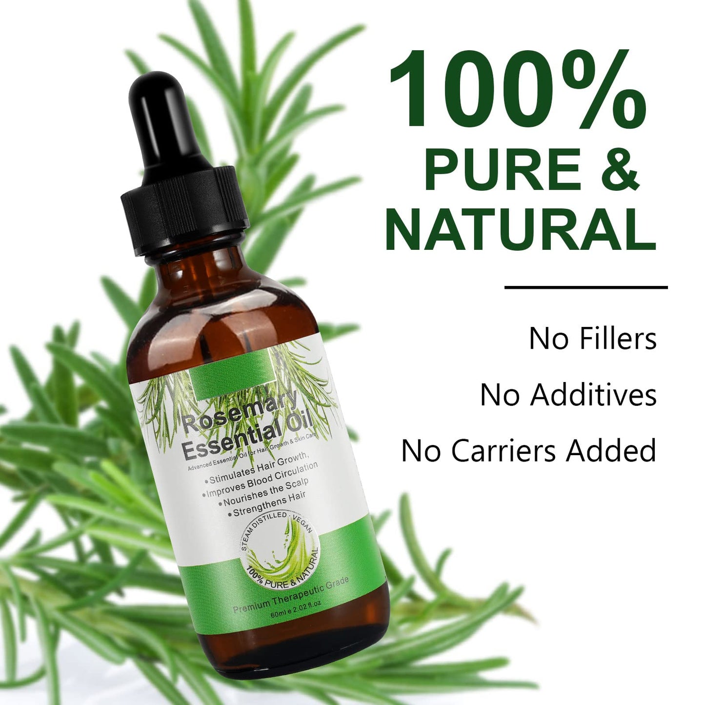 VXHDAG Rosemary Oil for Hair Growth & Skin Care - 100% Pure Rosemary Essential Oil for Eyebrow and Eyelash, Nourishes The Scalp, Stimulates Hair Growth for Men Women (2 Pack 2x60ML)