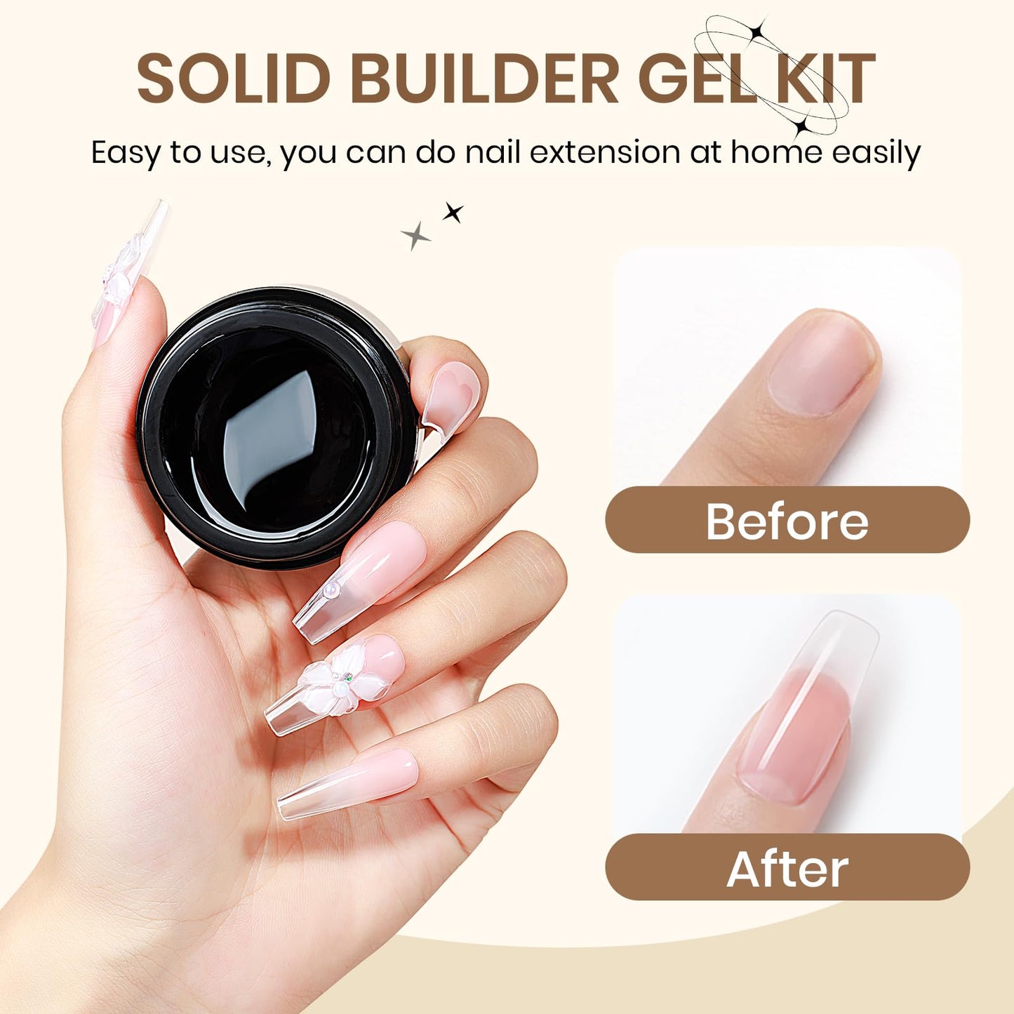 SUPWEE Solid Builder Gel Set for Nails, 2PCS Clear 3D Sculpture Gel Non-Stick Hand Nail Extension for Carving Strengthen Hard Soak Off Salon Home DIY