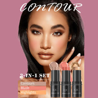 DENESTUP 3Pcs Contour Stick, Bronzer Highlighter and Blush Sticks, Cream Contour Beauty Wand with Brush, Long Lasting & Smooth Natural Face Contouring Illuminator, Professional Makeup Kit for All Skin