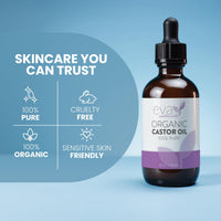 Eva Naturals Organic Castor Oil for Eyelashes, Eyebrows & Hair Growth - Cold Pressed Hexane Free - 100% Pure Oil for Skin Nails Lashes - Nourishes & Strengthens - Includes Mascara Kit & Brushes, 60ml