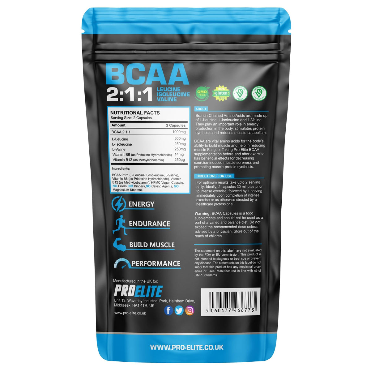 BCAA Capsule 3000mg Per Serving - 360 Vegan Capsules - 2:1:1 Branched Chain Amino Acids Capsules with Vitamin B12 & B6 - BCAA Powder Tablets Alternative - Pre Post Workout for Energy by PROELITE