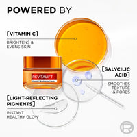 L'Oréal Paris Revitalift Vitamin C Brightening Cream for Face, With Vitamin C and Salicylic Acid, Brightens Skin, Tightens Pores and Reduces Appearance of Lines, 50ml