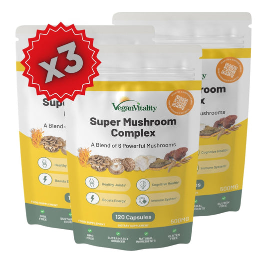 Vegan Vitality Mushroom Complex 6 Lions Mane Mushroom Supplement 360 Capsules High Strength Vegan Supplement with Lions Mane, Reishi, Chaga Mushroom Powder, Shitake, Cordyceps & Maitake