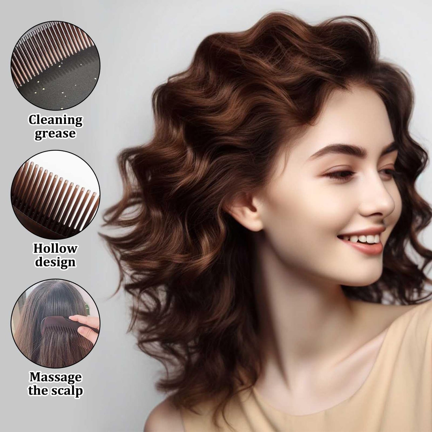 Anmahe 4 PCS Massage Dandruff Comb Remover,2 Brown Hollow Tooth Comb with 2 Orange Scalp Brush,Fine Tooth Comb for Dandruff,Easy to Clean,for Dandruff Removal and Tangled Hair